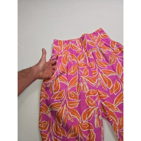 Sincerely Jules Womens Tropical Print Wide Leg Linen Blend Boho Palazzo Pants L - Picture 4 of 7